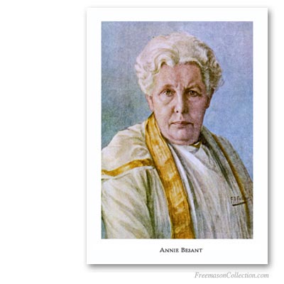 Annie Besant. Founder of the first Lodge of International Mixed Masonry, Le Droit Humain in England. Arte Masónico