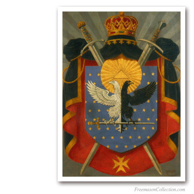 Knight Kadosh Symbolic Coat of Arms. Circa 1930. Rare Portrayal of Scottish Rite 30thDegree Cres. Rito Escocés.