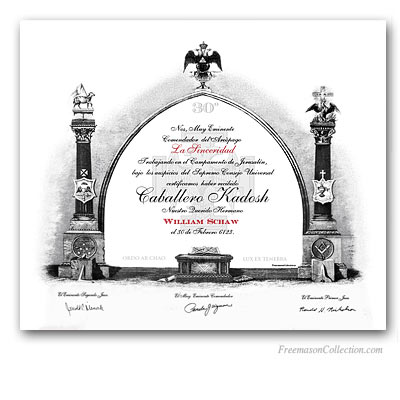 Diploma de Caballero Kadosh. REAA 30° grado