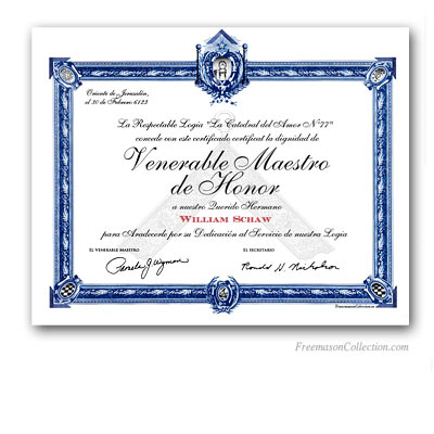 Diploma de Venerable Maestro de Honor