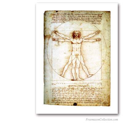 The Vitruvian Man. Leonardo da Vinci, circa 1490. Masonic Art