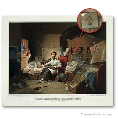 Abraham Lincoln writing the Declaration of Freedom. Arte Masónico